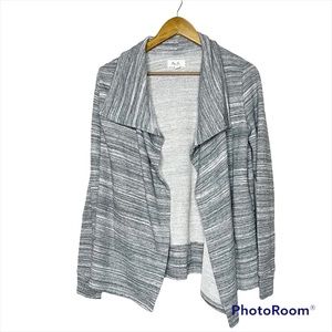 Per Se Women Gray Space Dye Open Front Waterfall Cardigan Size M‎ French Terry